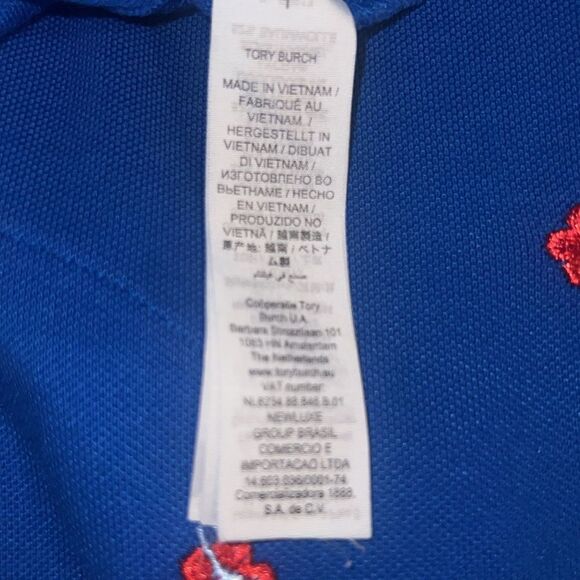 🍒 TORY BURCH Tory Sport Embroidered Floral Polo Collar Shirt Top Size Medium - Picture 9 of 9